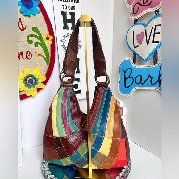 Wilsons Leather Colorful Patchwork Hobo Bag - Picture 6 of 10